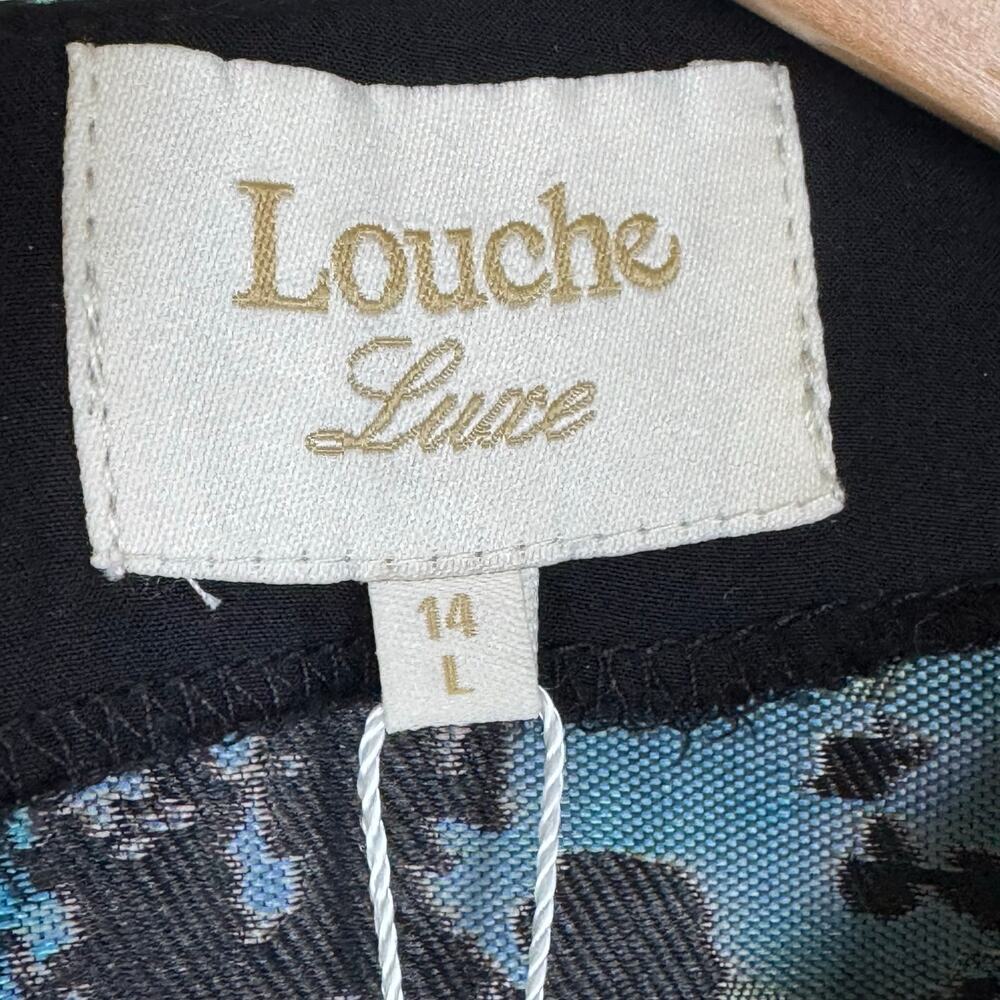 Louche Luxe Women’s 14 Black Green Gold Blue Floral Brocade Sleeveless Top New — image 6 of 8